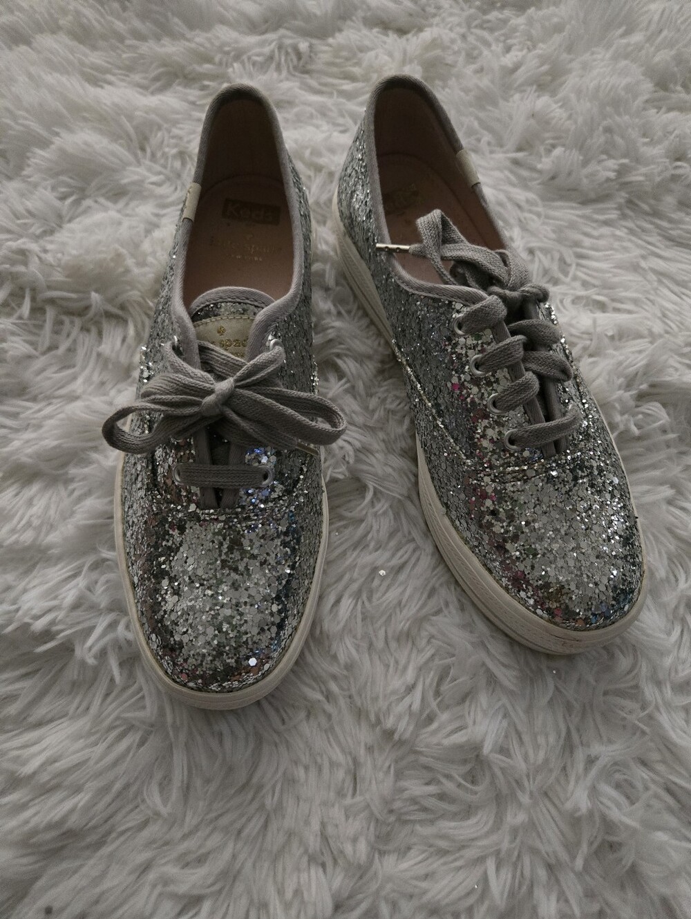 Kate Spade Keds Women's Silver Glitter Lace-Up Sneakers